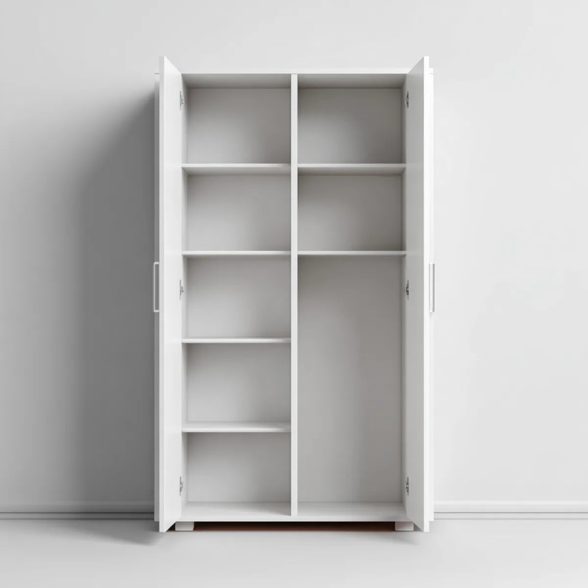 Kleiderschrank Weiß 90 x 40 x 200 cm aus melaminharzbeschichteter Spanplatte rechteckig mit 2 Drehtüren und 4 Einlegeböden