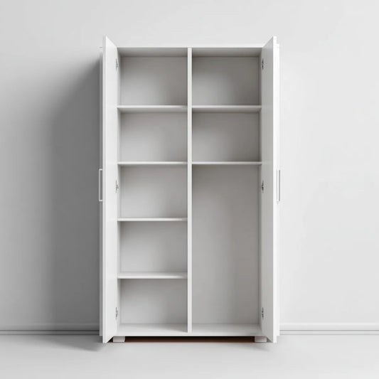 Kleiderschrank Weiß 90 x 40 x 200 cm aus melaminharzbeschichteter Spanplatte rechteckig mit 2 Drehtüren und 4 Einlegeböden