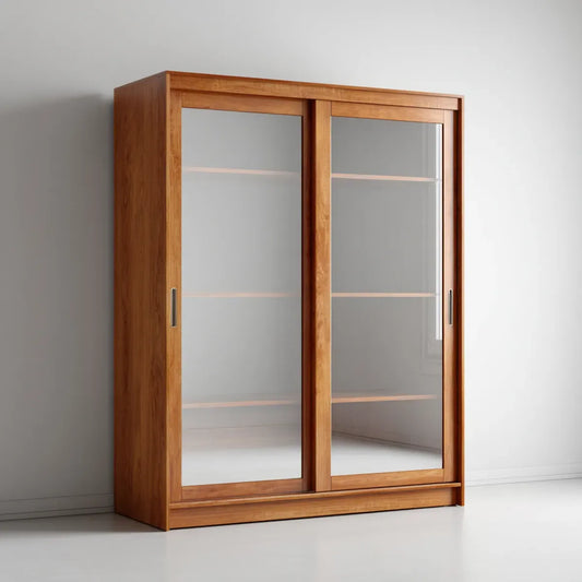 Schwebetürenschrank Eichefarben mit 2 Spiegeltüren 200 x 60 x 220 cm aus Eiche Massivholz rechteckig