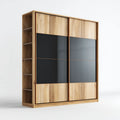 Schwebetürenschrank Eichefarben Schwarz mit 2 Schiebetüren und Seitenregal 180 x 60 x 220 cm Spanplatte Glas rechteckig