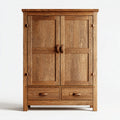 Kleiderschrank aus massivem Eichenholz Naturbraun mit 2 Türen und 2 Schubladen 110 x 55 x 190 cm