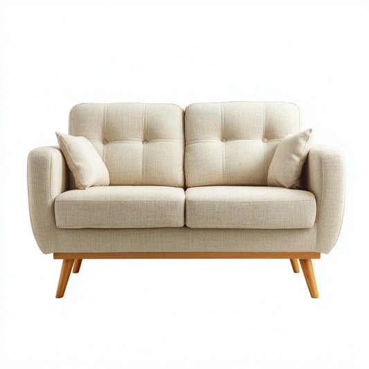 2-Sitzer Sofa Creme rechteckig 170 x 85 x 88 cm mit Polyesterbezug und Massivholzfüßen