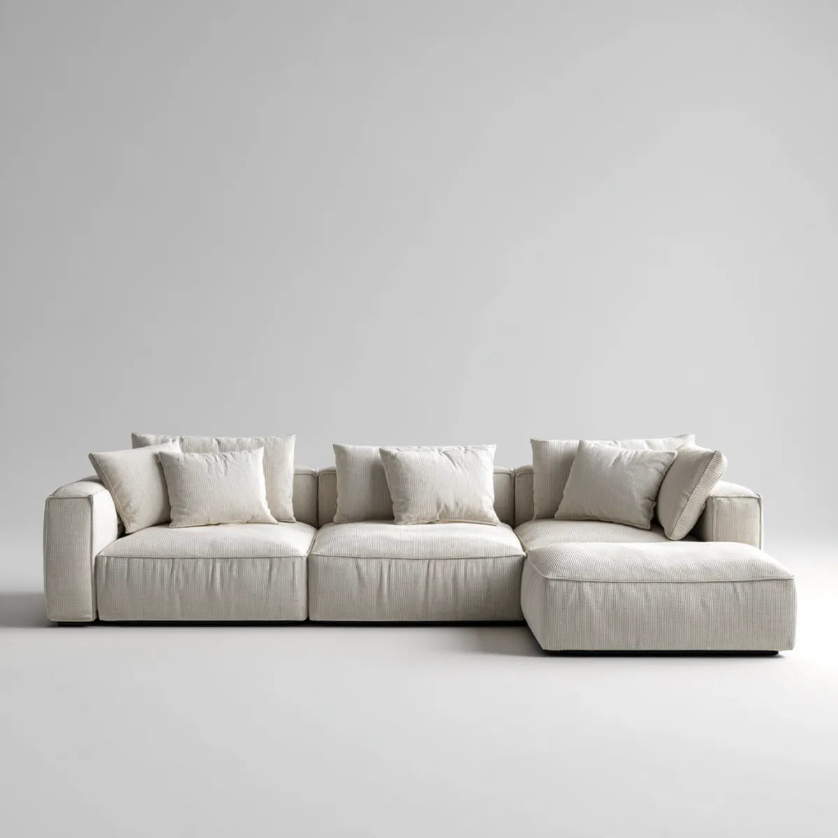 Ecksofa 3-Sitzer mit Recamiere Creme 300 x 160 x 70 cm Polyester-Cord L-Form