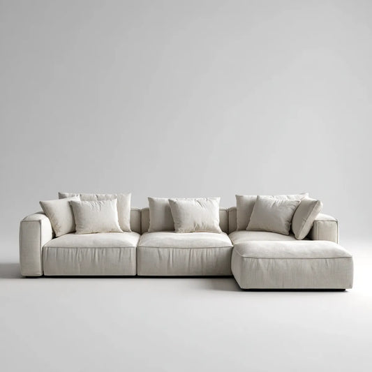 Ecksofa 3-Sitzer mit Recamiere Creme 300 x 160 x 70 cm Polyester-Cord L-Form