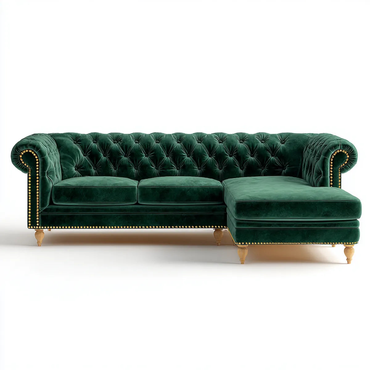 Chesterfield Ecksofa mit Recamiere Dunkelgrün 255 x 160 x 78 cm Polyester-Samt L-Form