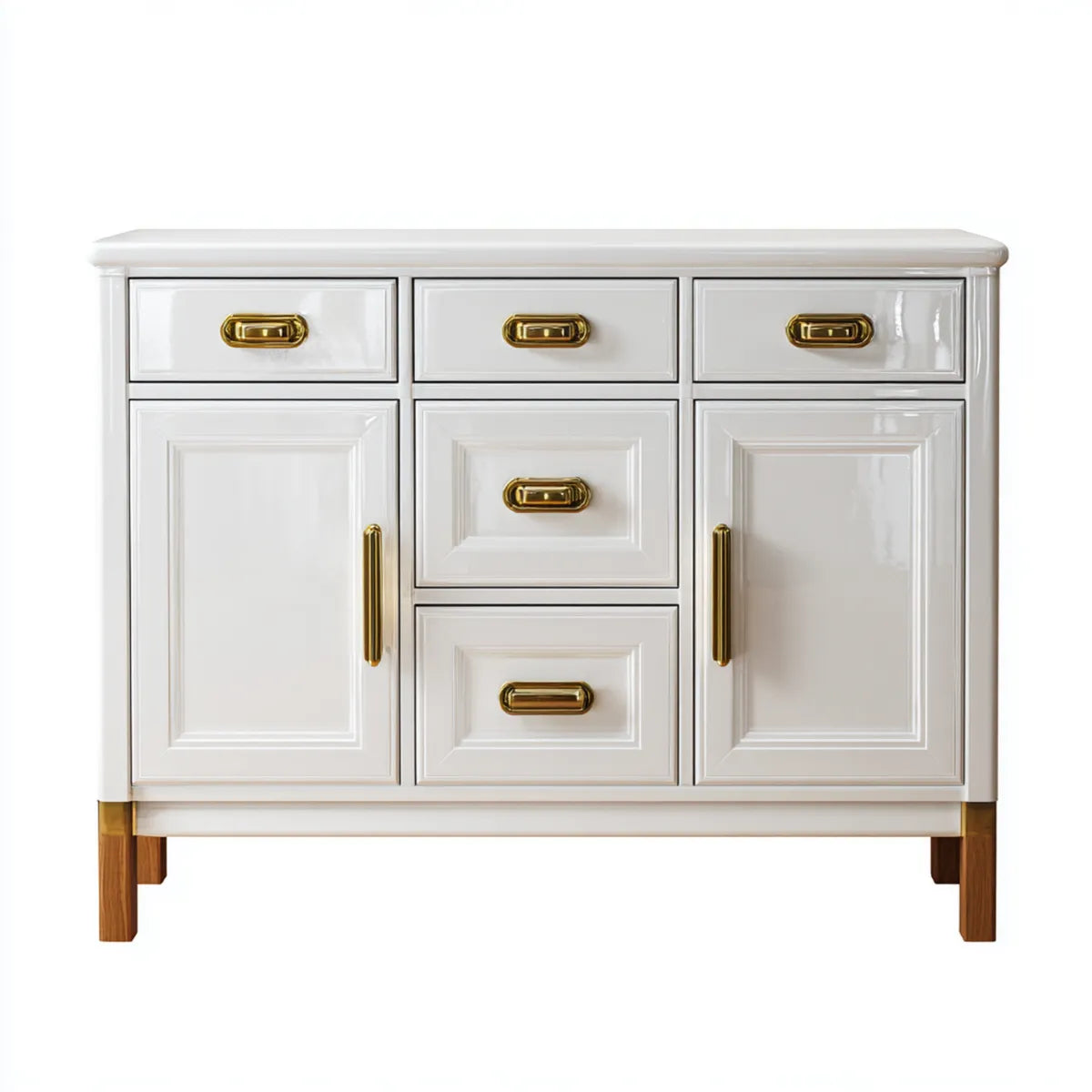 Sideboard mit 5 Schubladen und 2 Türen Weiß Gold Braun MDF Massivholz rechteckig 120 x 40 x 90 cm