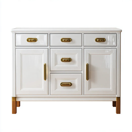 Sideboard mit 5 Schubladen und 2 Türen Weiß Gold Braun MDF Massivholz rechteckig 120 x 40 x 90 cm