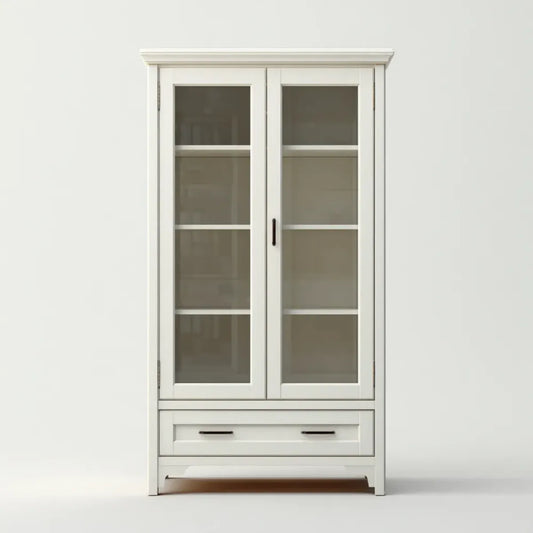 Vitrine Weiß mit 2 Glastüren 1 Schublade MDF und Klarglas Rechteckig 80 x 40 x 180 cm