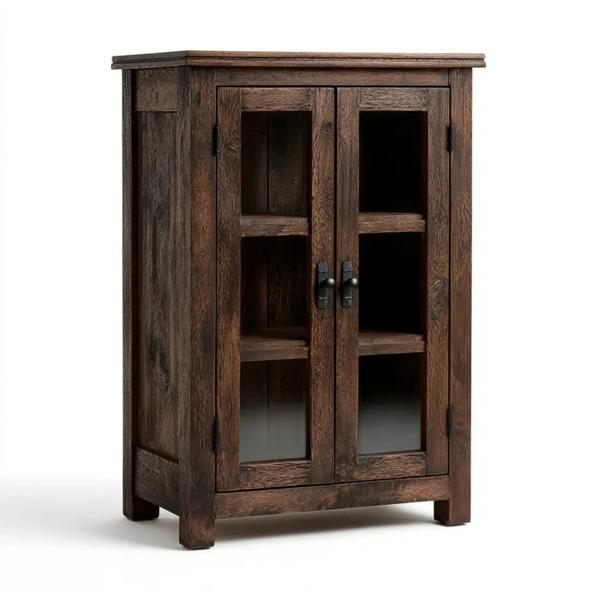 Vitrine aus Mango-Massivholz dunkelbraun mit 2 Glastüren rechteckig 90 x 40 x 120 cm