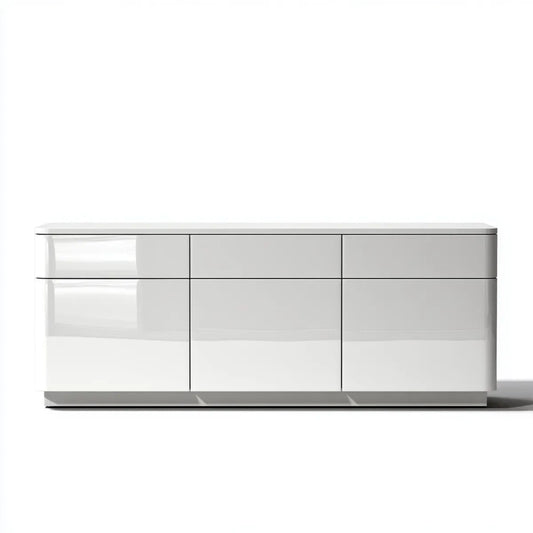 Sideboard Weiß Hochglanz mit 3 Schubladen und 3 Türen aus MDF 180 x 45 x 80 cm