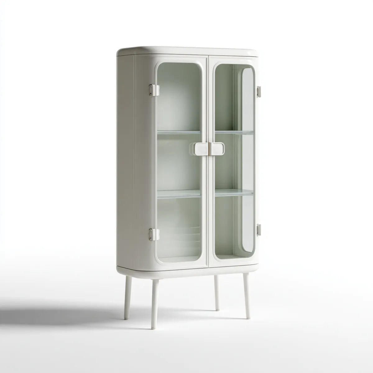 Vitrine Weiß aus pulverbeschichtetem Stahl und Glas rechteckig 80 x 40 x 160 cm