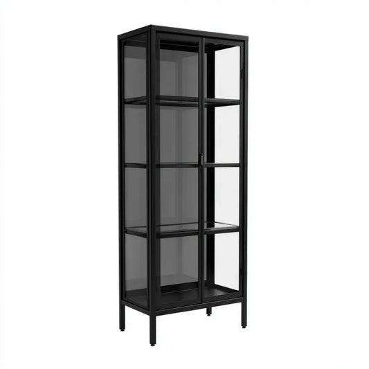 Vitrine mit Glastüren Schwarz 90 x 40 x 180 cm aus pulverbeschichtetem Stahl und Hartglas rechteckig