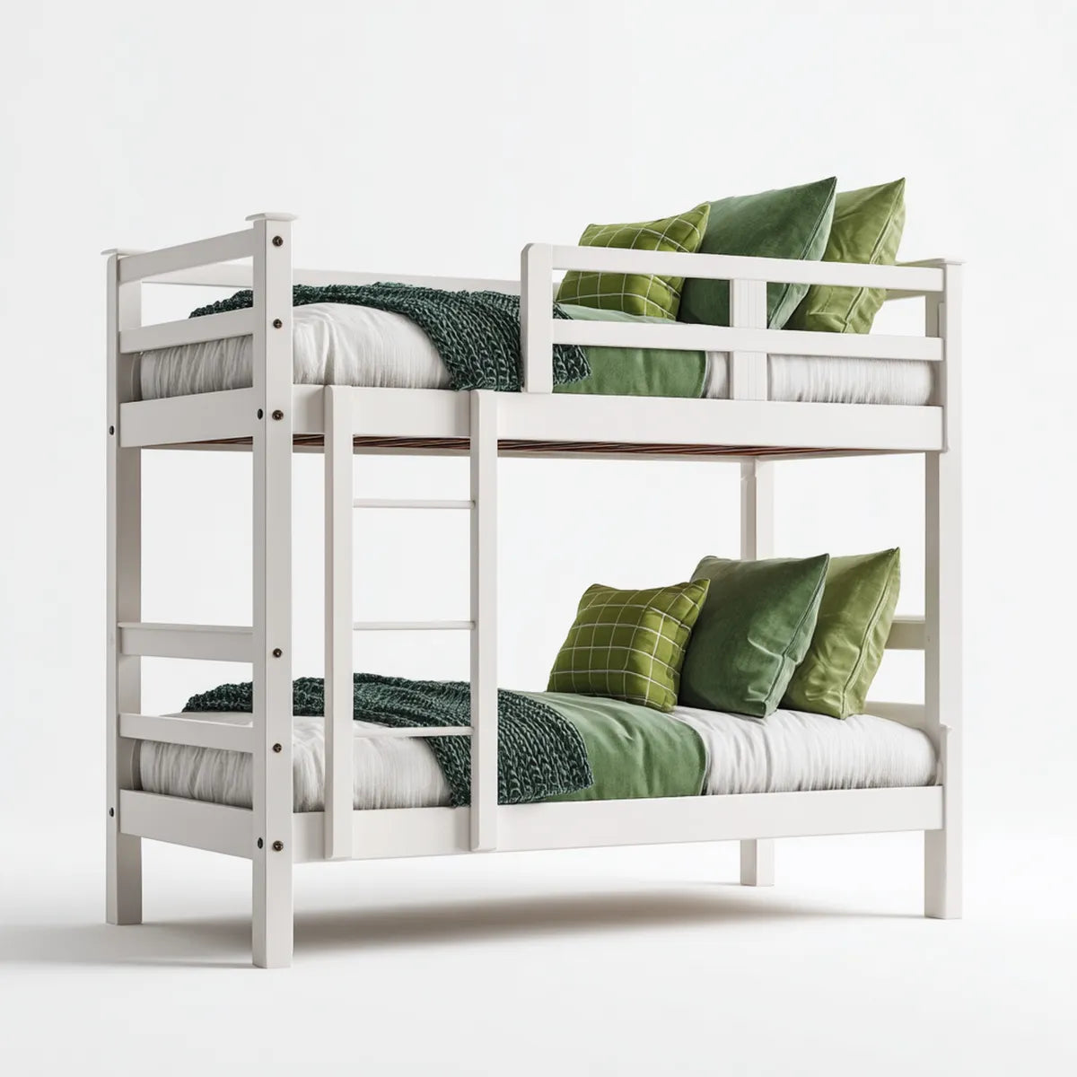 Kinder Etagenbett Weiß 90 x 200 cm aus massivem Kiefernholz mit Leiter