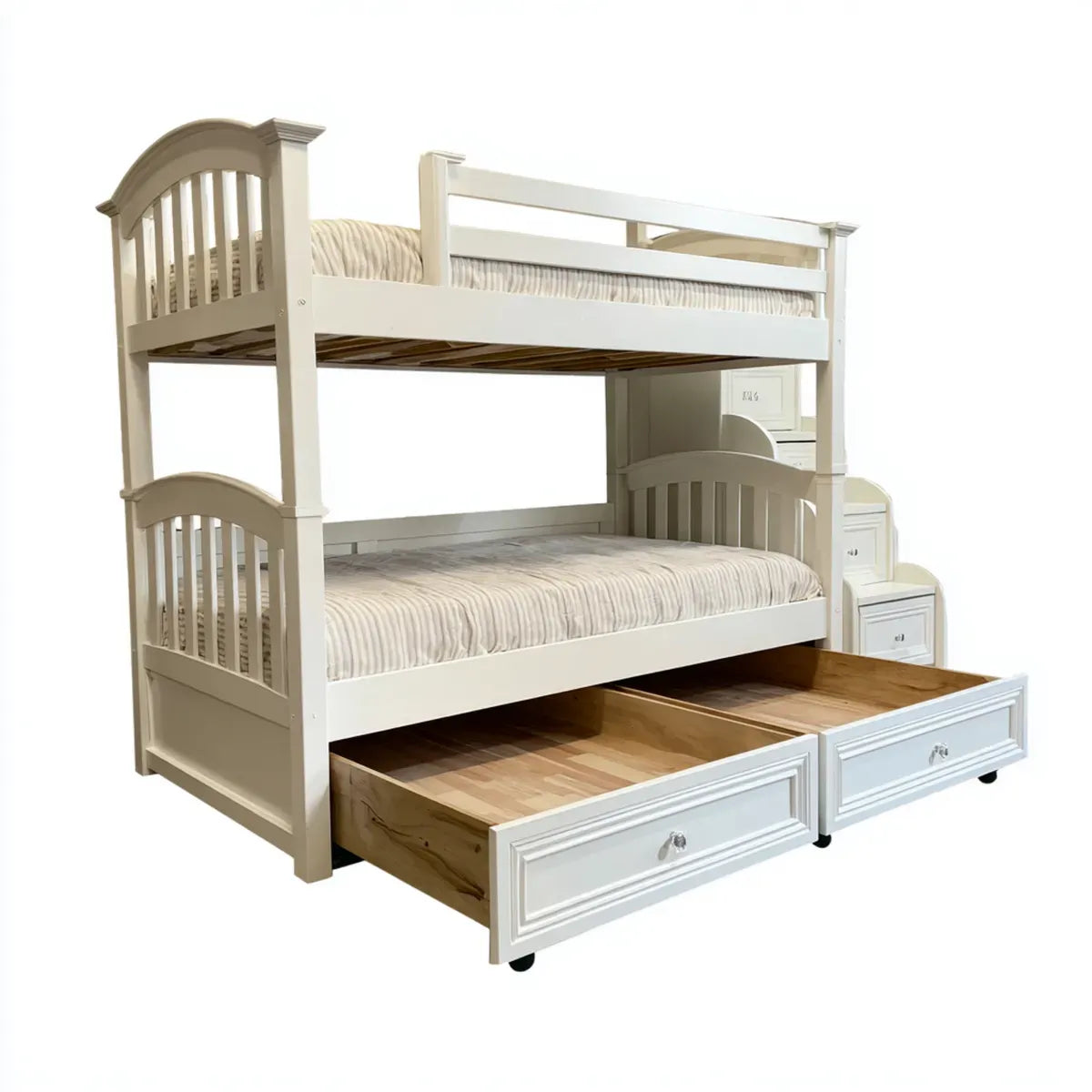 Kinder Etagenbett Weiß 90 x 200 cm Massivholz Kiefer Rechteckig mit Treppe und 2 Schubladen