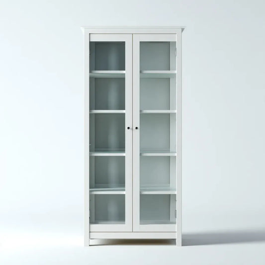 Vitrine Weiß 80 x 40 x 200 cm mit 2 Glastüren aus MDF und Sicherheitsglas rechteckig