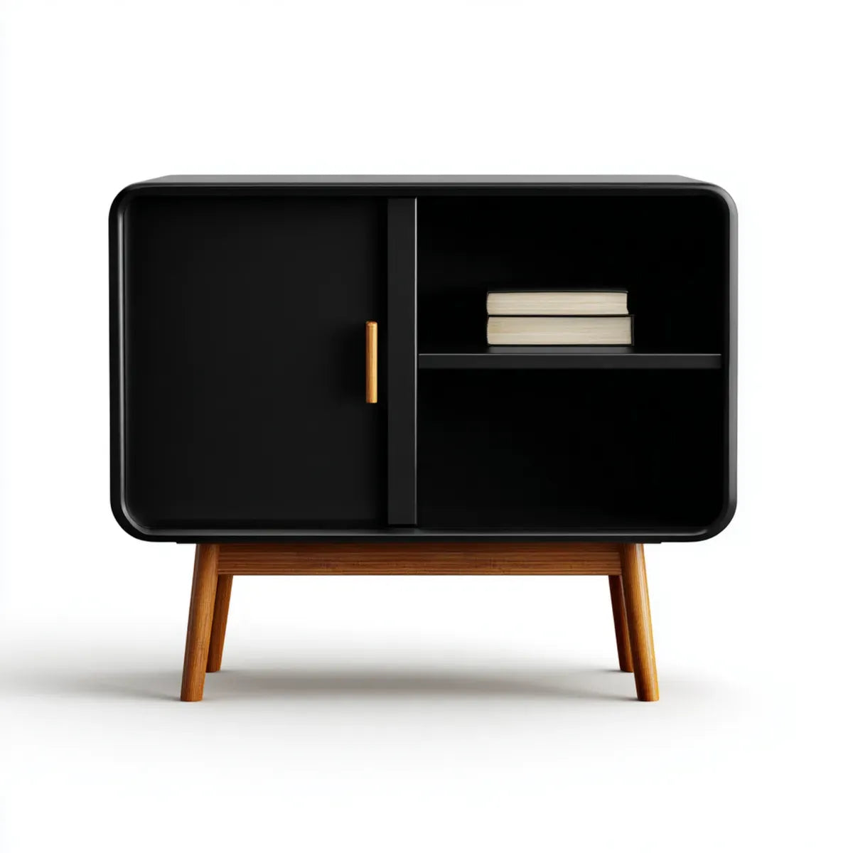 Wohnzimmerschrank in Schwarz 90 x 40 x 100 cm aus MDF mit Massivholzbeinen rechteckig