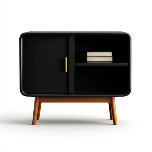 Wohnzimmerschrank in Schwarz 90 x 40 x 100 cm aus MDF mit Massivholzbeinen rechteckig