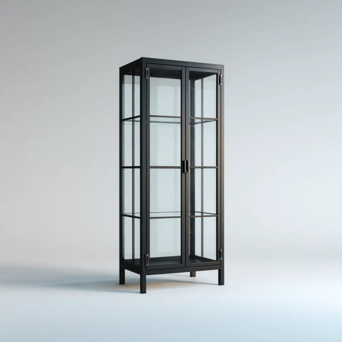 Vitrine mit 2 Glastüren Schwarz 80 x 40 x 180 cm Stahl Sicherheitsglas Rechteckig