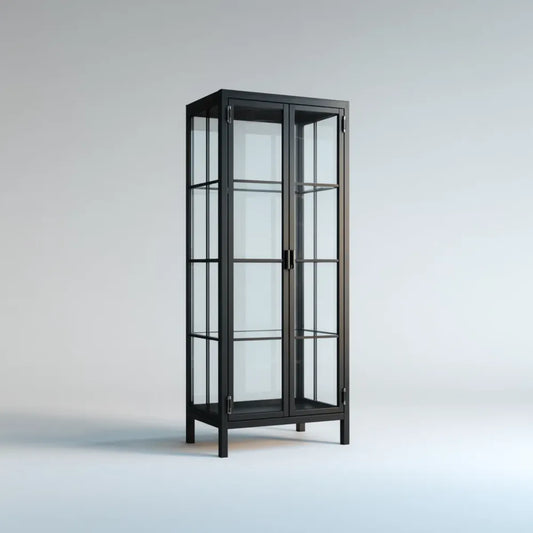 Vitrine mit 2 Glastüren Schwarz 80 x 40 x 180 cm Stahl Sicherheitsglas Rechteckig