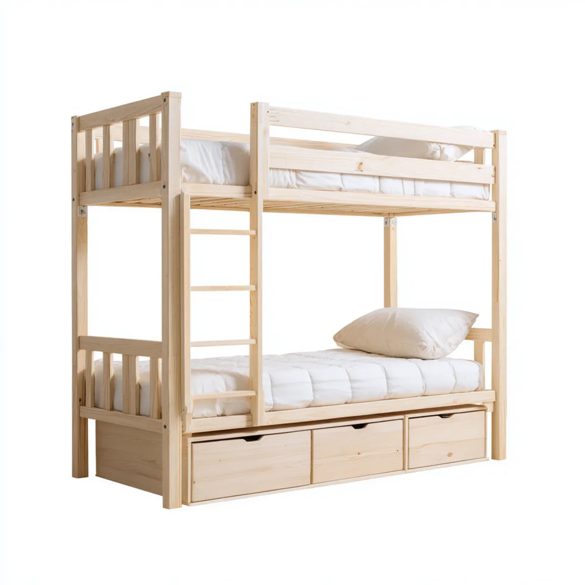 Etagenbett mit Leiter und 3 Schubladen Kiefer massiv Natur 90 x 200 cm rechteckig 208 x 100 x 160 cm