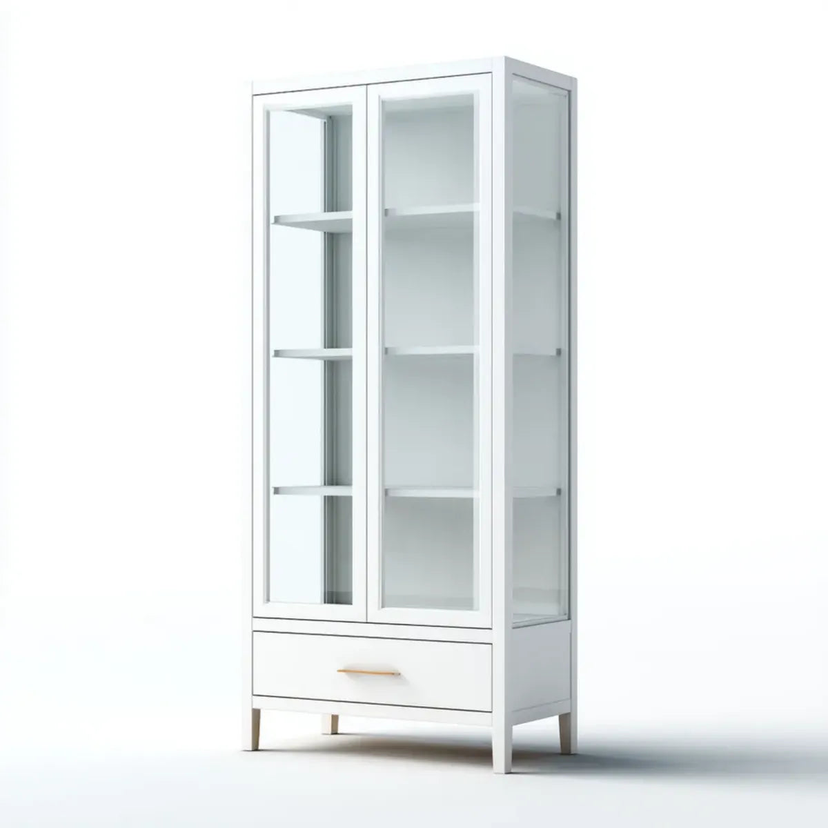 Vitrine Weiß mit 2 Glastüren Schublade MDF und Klarglas Rechteckig 80 x 40 x 180 cm