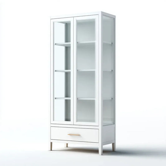 Vitrine Weiß mit 2 Glastüren Schublade MDF und Klarglas Rechteckig 80 x 40 x 180 cm