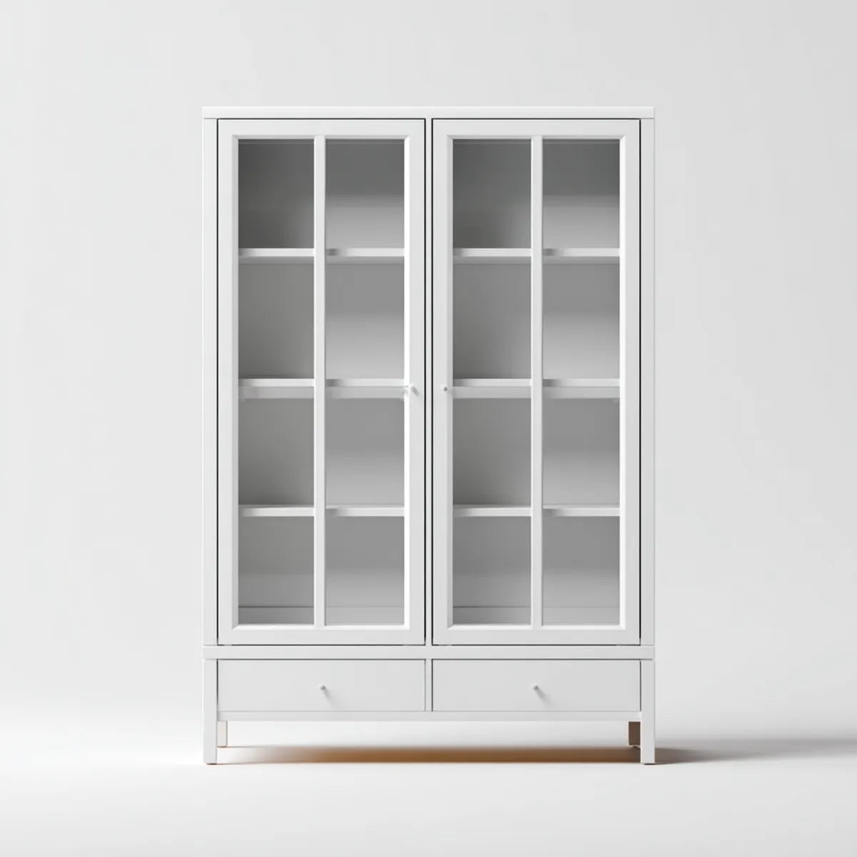 Vitrine Weiß mit 4 Glastüren 2 Schubladen MDF und Sicherheitsglas rechteckig 120 x 40 x 200 cm