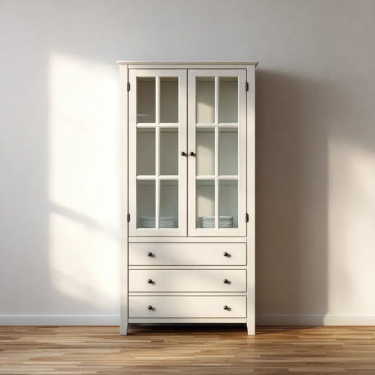 Vitrine mit Glastüren und 3 Schubladen Weiß 80 x 40 x 180 cm MDF Glas Rechteckig